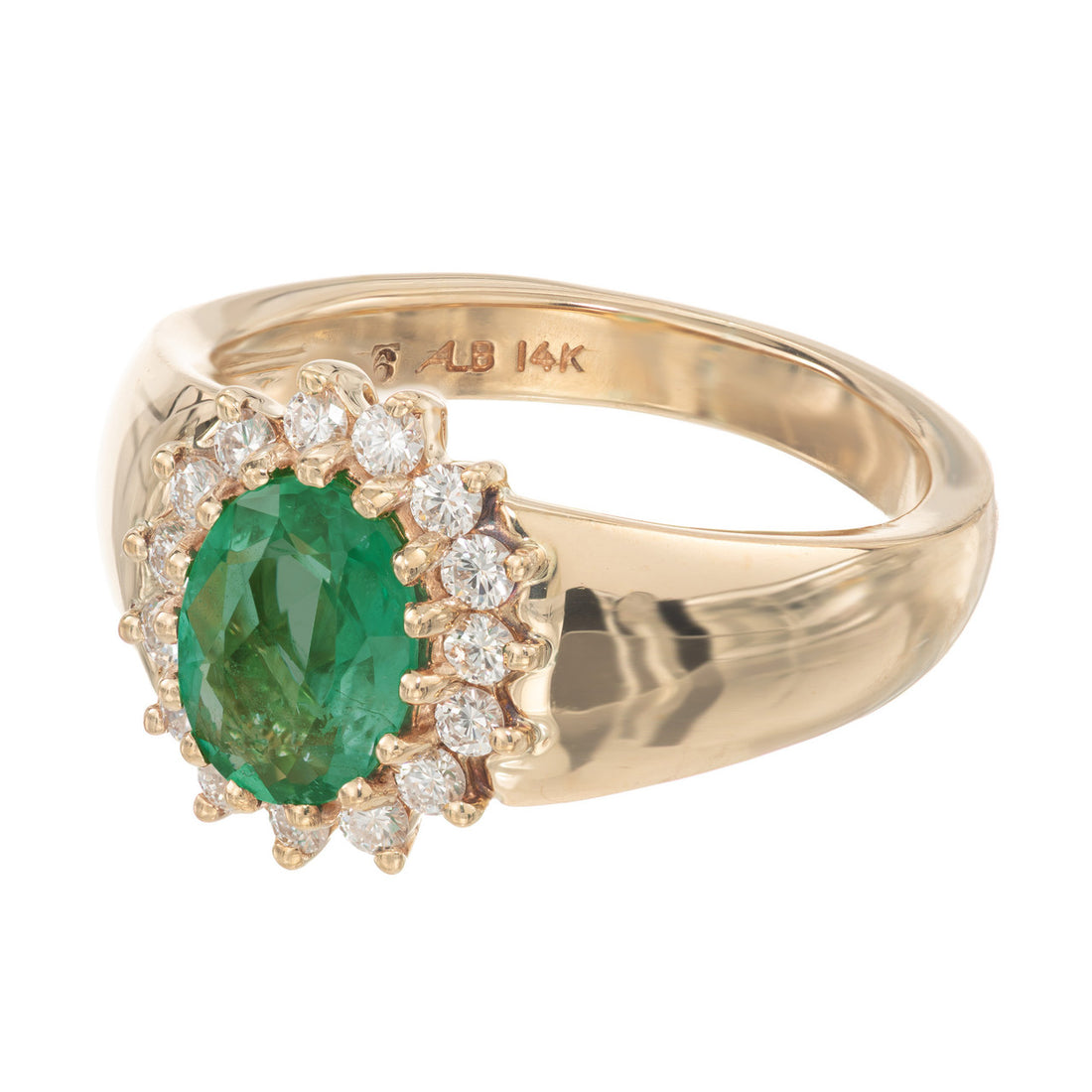 Alfred Butler .76 Carat Oval Emerald Diamond Halo Gold Engagement Ring – image 2