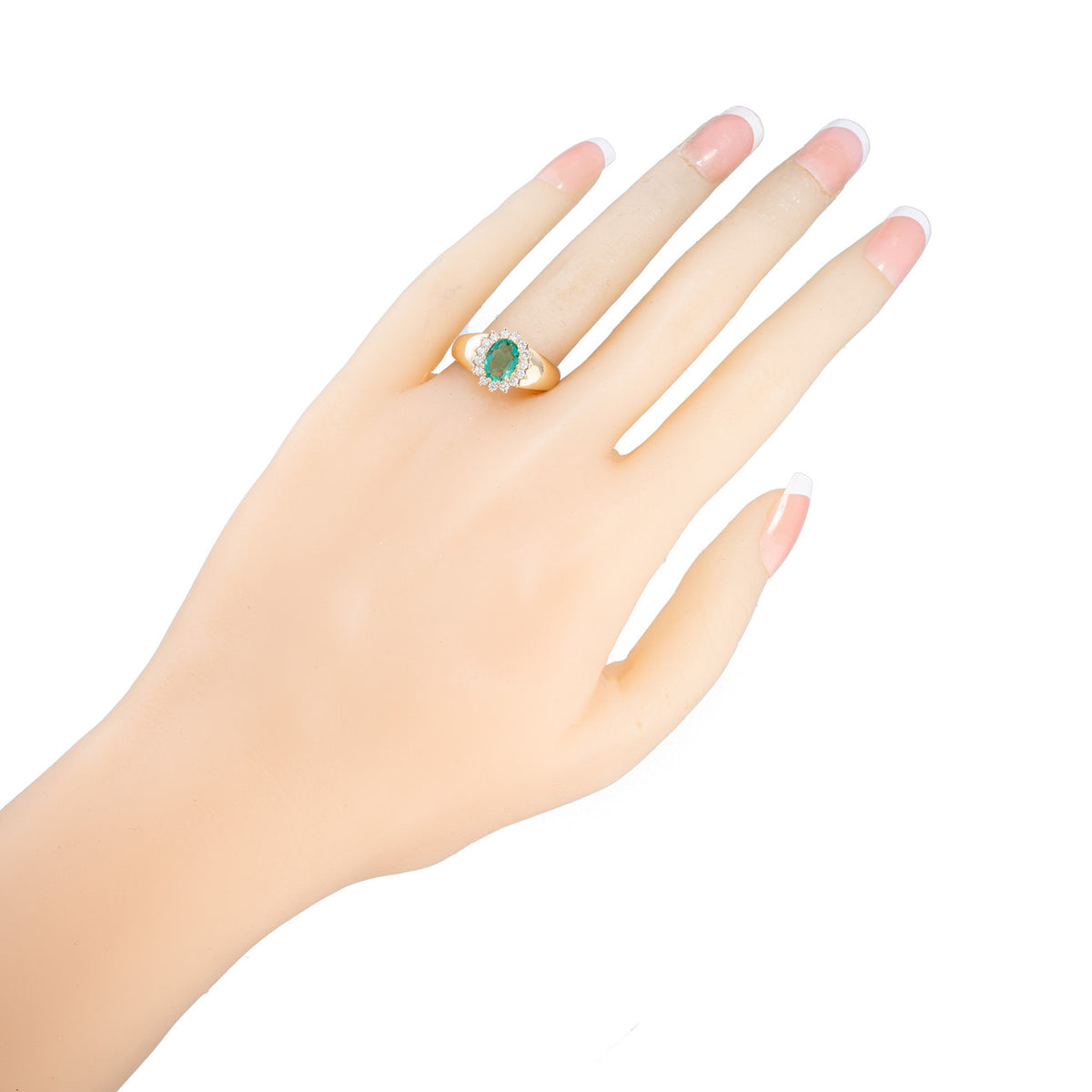 Alfred Butler .76 Carat Oval Emerald Diamond Halo Gold Engagement Ring – image 4