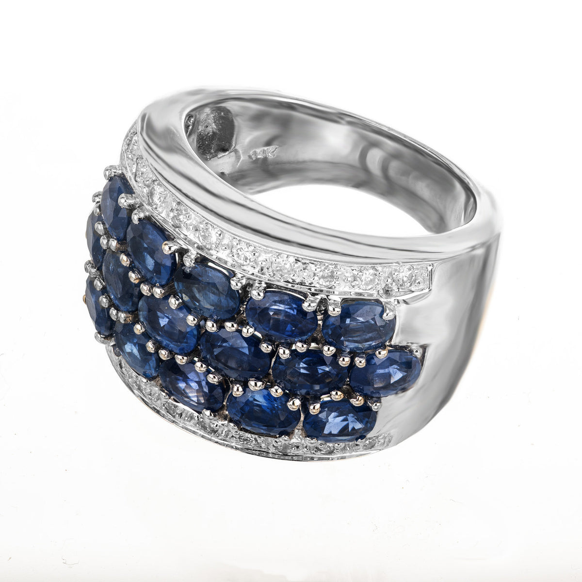 4.80 Carat Oval Sapphire Round Diamond 14k White Gold Cocktail Ring – image 3