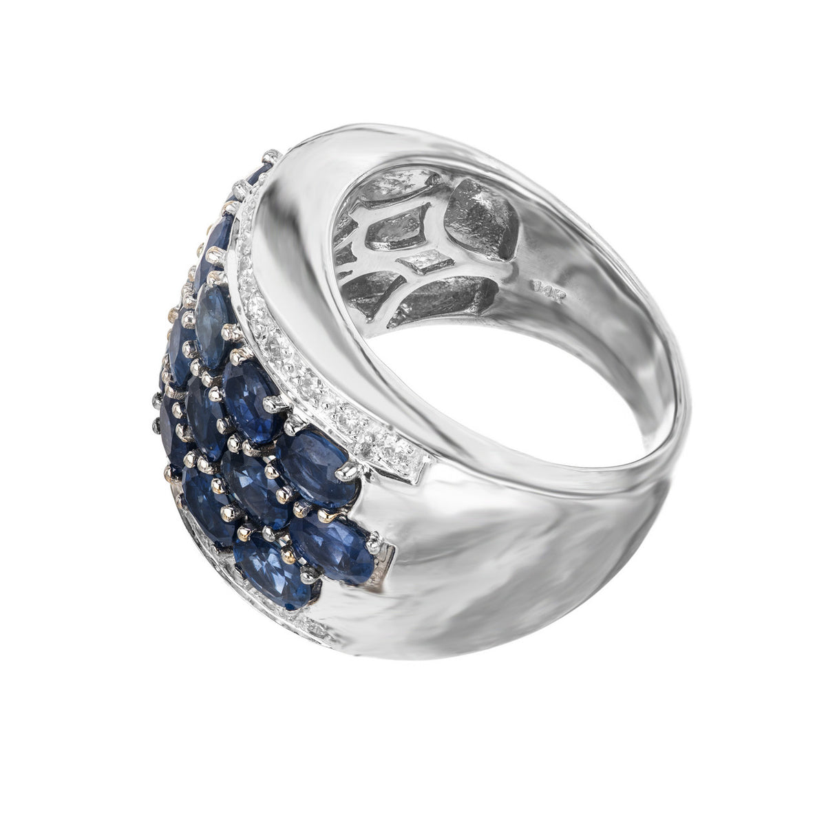 4.80 Carat Oval Sapphire Round Diamond 14k White Gold Cocktail Ring – image 7