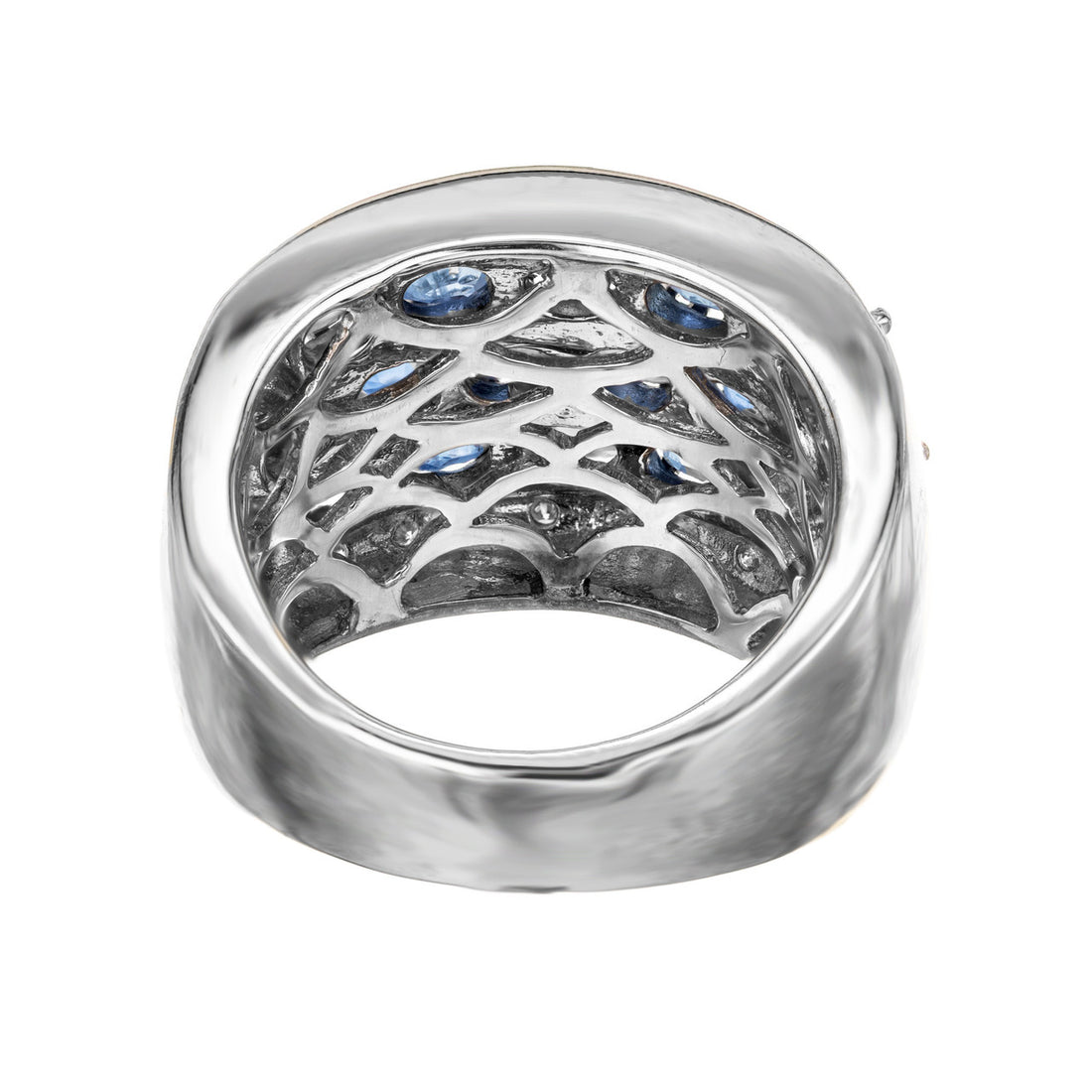 4.80 Carat Oval Sapphire Round Diamond 14k White Gold Cocktail Ring – image 5