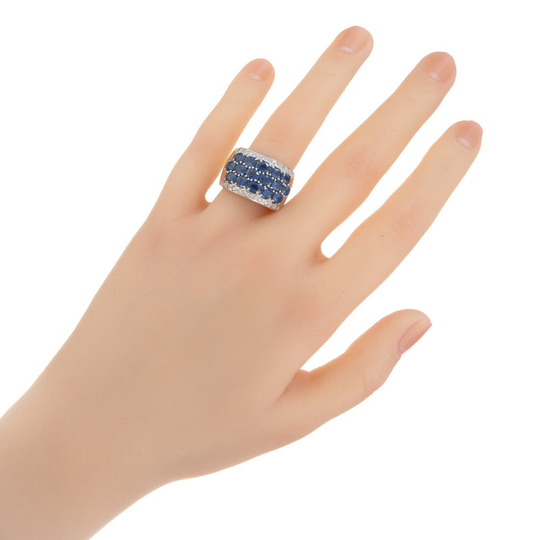 4.80 Carat Oval Sapphire Round Diamond 14k White Gold Cocktail Ring – image 4