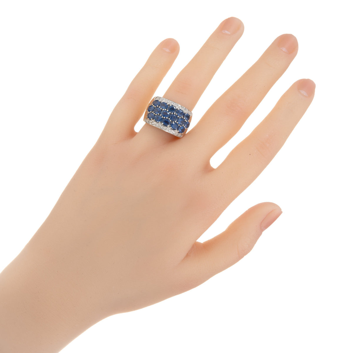 4.80 Carat Oval Sapphire Round Diamond 14k White Gold Cocktail Ring – image 4