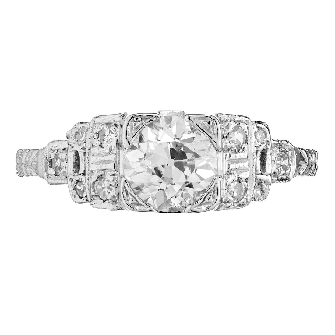 EGL .88 Carat Diamond Old European Cut Art Deco Platinum Engagement Ring – image 3