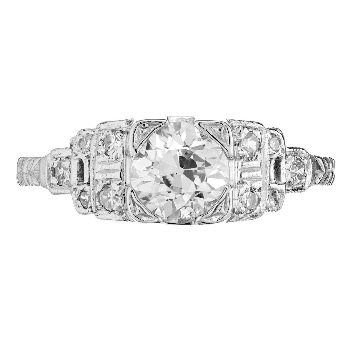 EGL .88 Carat Diamond Old European Cut Art Deco Platinum Engagement Ring – image 3
