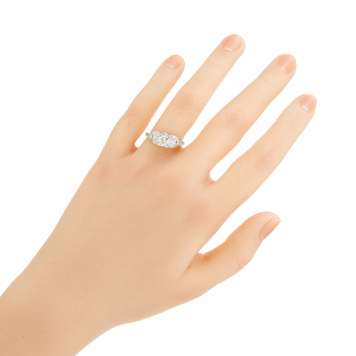 EGL .88 Carat Diamond Old European Cut Art Deco Platinum Engagement Ring – image 7