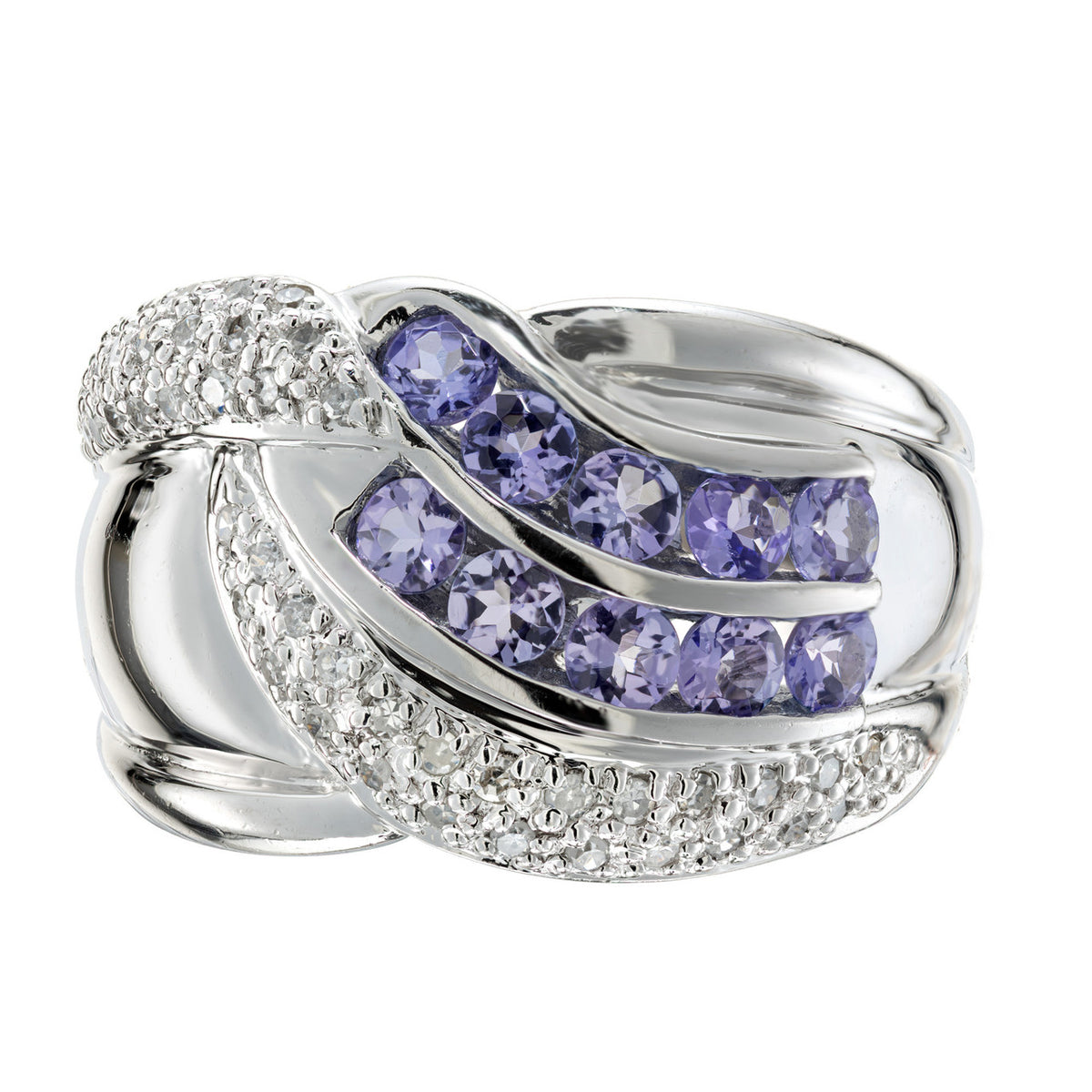 Purple Tanzanite Pave Set Diamond Wide Platinum Band Ring – image 2