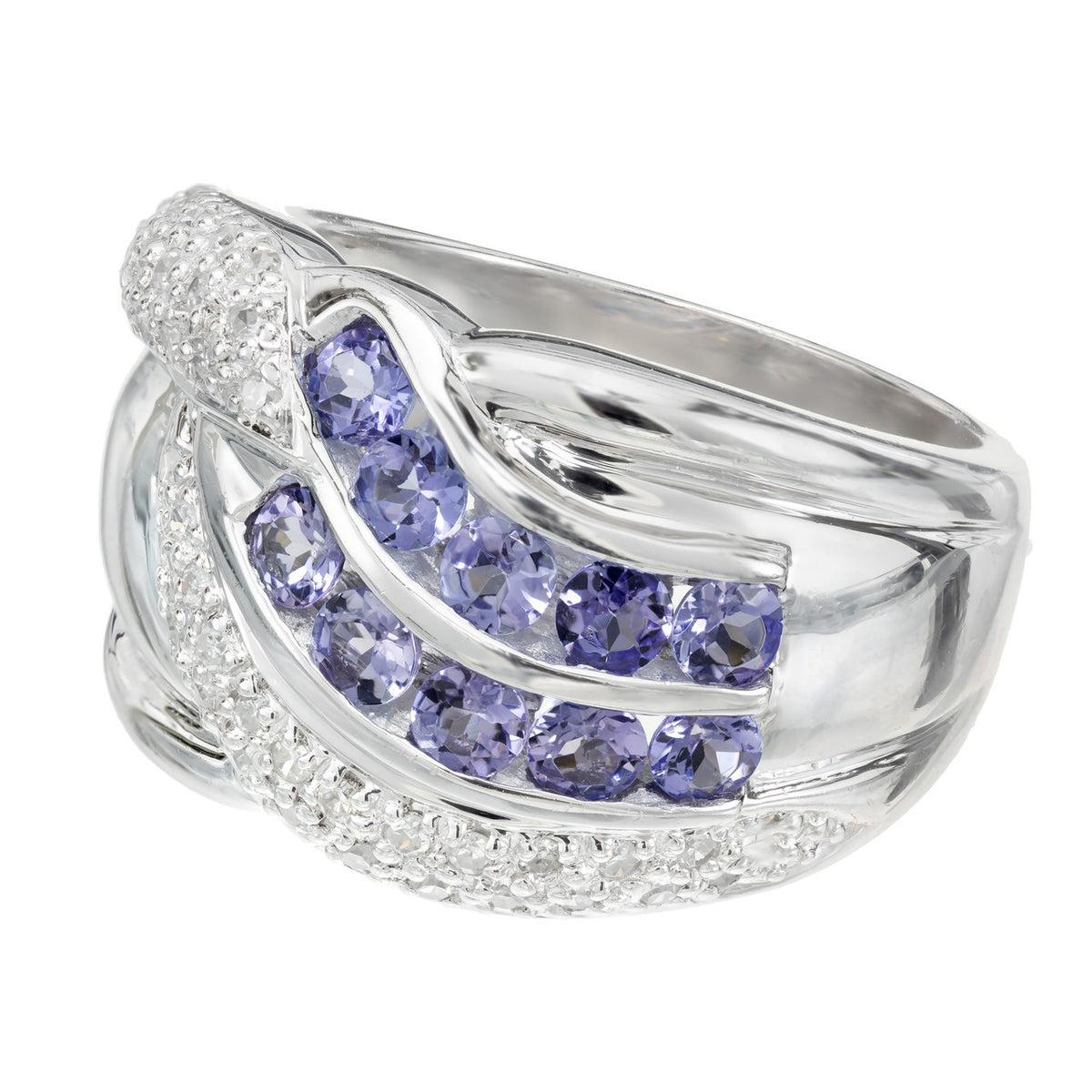 Purple Tanzanite Pave Set Diamond Wide Platinum Band Ring – image 3