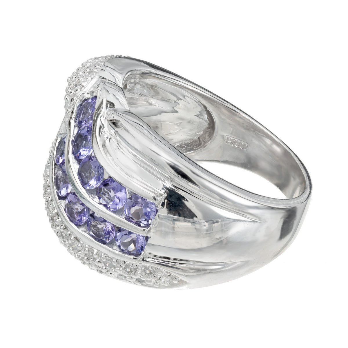 Purple Tanzanite Pave Set Diamond Wide Platinum Band Ring – image 4