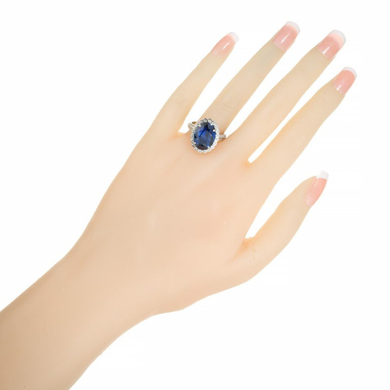GIA Certified 6.48 Carat Oval Sapphire Diamond Halo Platinum Engagement Ring – image 5