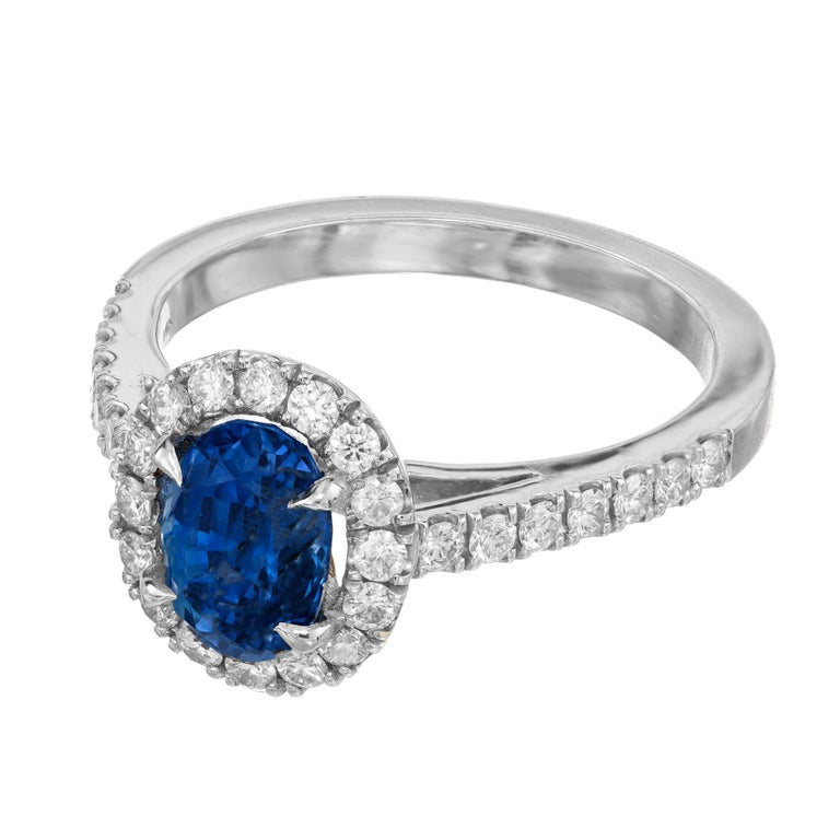 Peter Suchy 1.77 Carat Oval Sapphire Diamond Halo Gold Engagement Ring – image 5