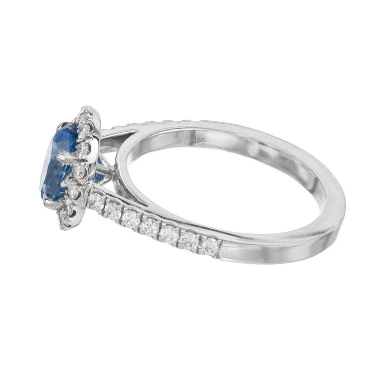 Peter Suchy 1.77 Carat Oval Sapphire Diamond Halo Gold Engagement Ring – image 7