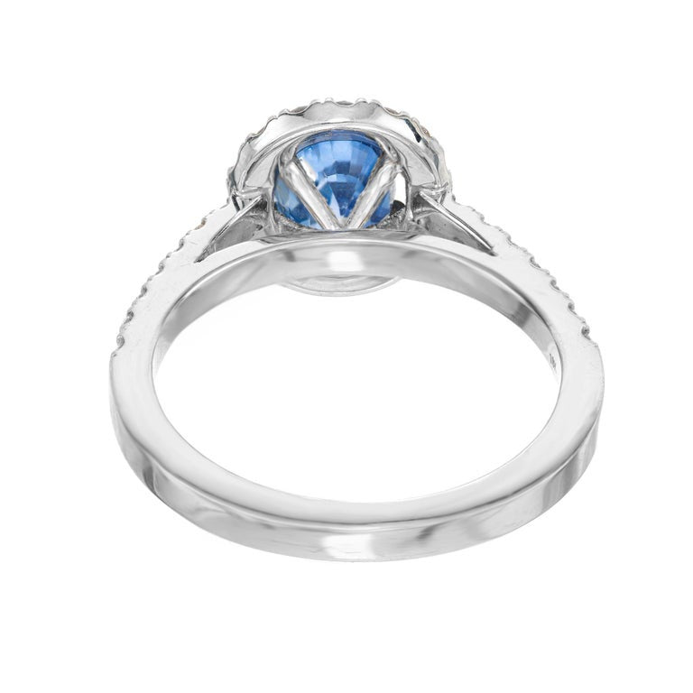 Peter Suchy 1.77 Carat Oval Sapphire Diamond Halo Gold Engagement Ring – image 4