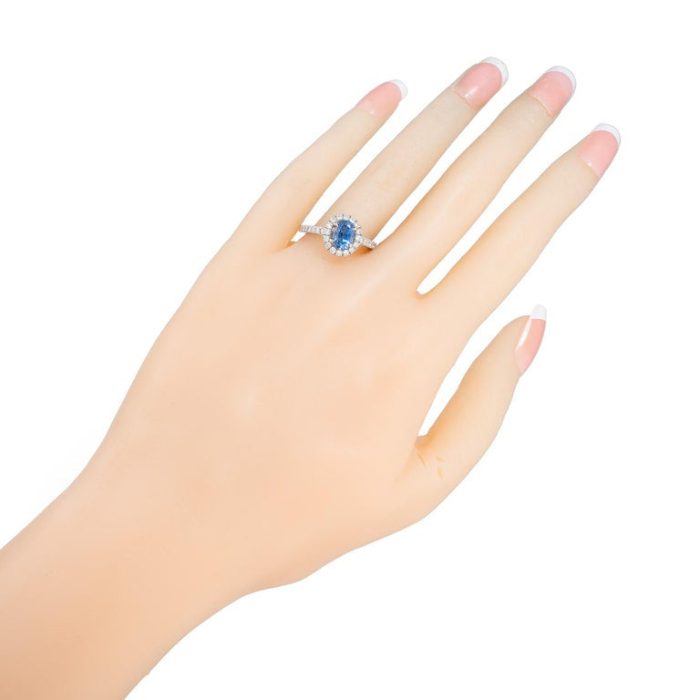 Peter Suchy 1.77 Carat Oval Sapphire Diamond Halo Gold Engagement Ring – image 6