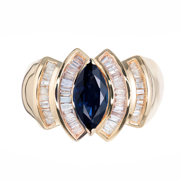 1.15 Carat Marquise Sapphire Baguette Diamond Cocktail Ring