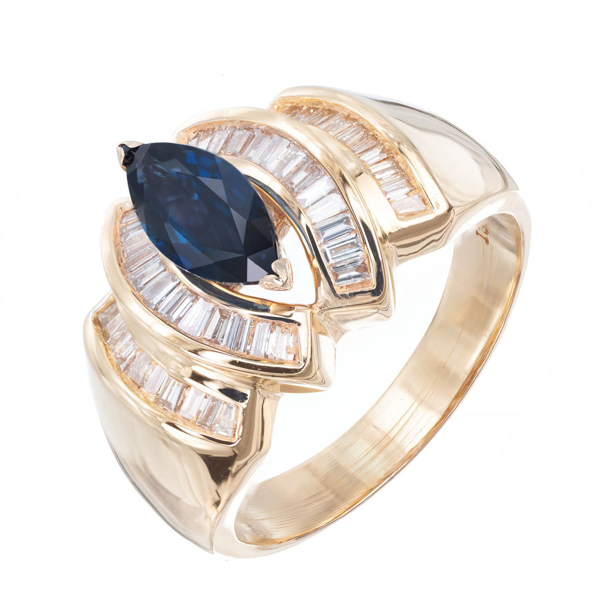 1.15 Carat Marquise Sapphire Baguette Diamond Cocktail Ring – image 2