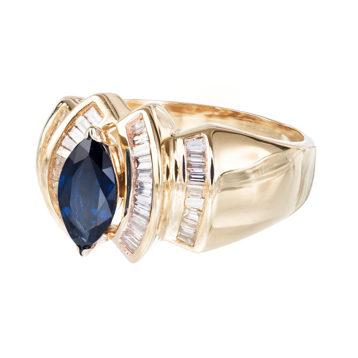 1.15 Carat Marquise Sapphire Baguette Diamond Cocktail Ring – image 3