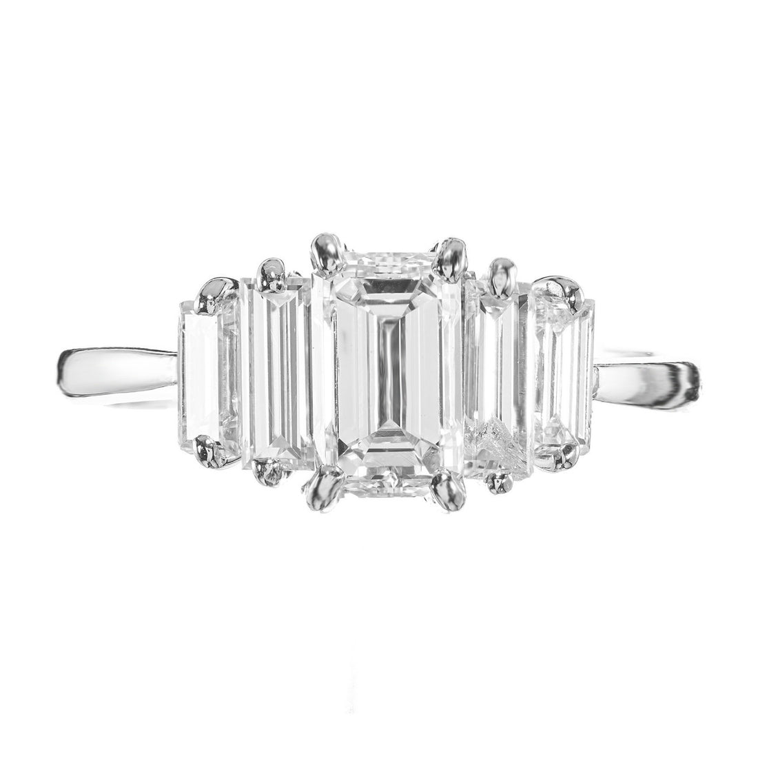 GIA Certified .94 Carat Emerald Cut Diamond Platinum Engagement Ring – image 2