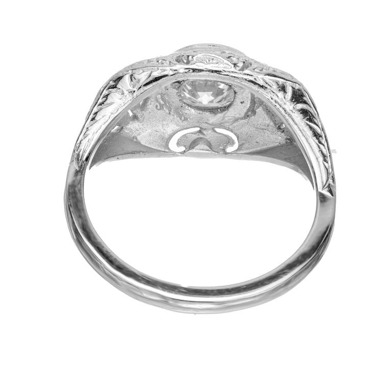 GIA Certified 1.10 Carat Diamond Platinum Art Deco Pierced Engraved Ring – image 7