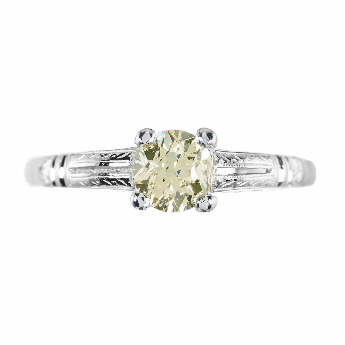 GIA Certified .57 Carat Old European Diamond Art Deco Platinum Engagement Ring – image 2