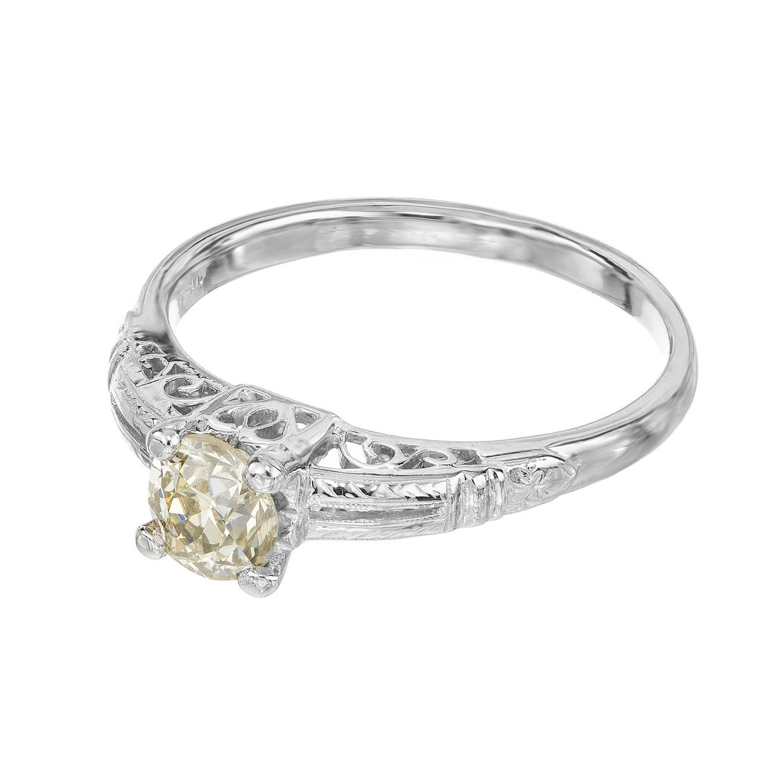 GIA Certified .57 Carat Old European Diamond Art Deco Platinum Engagement Ring – image 4