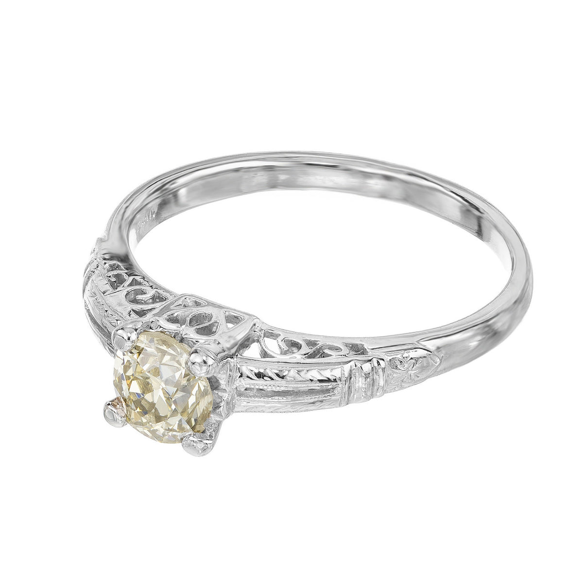GIA Certified .57 Carat Old European Diamond Art Deco Platinum Engagement Ring – image 4