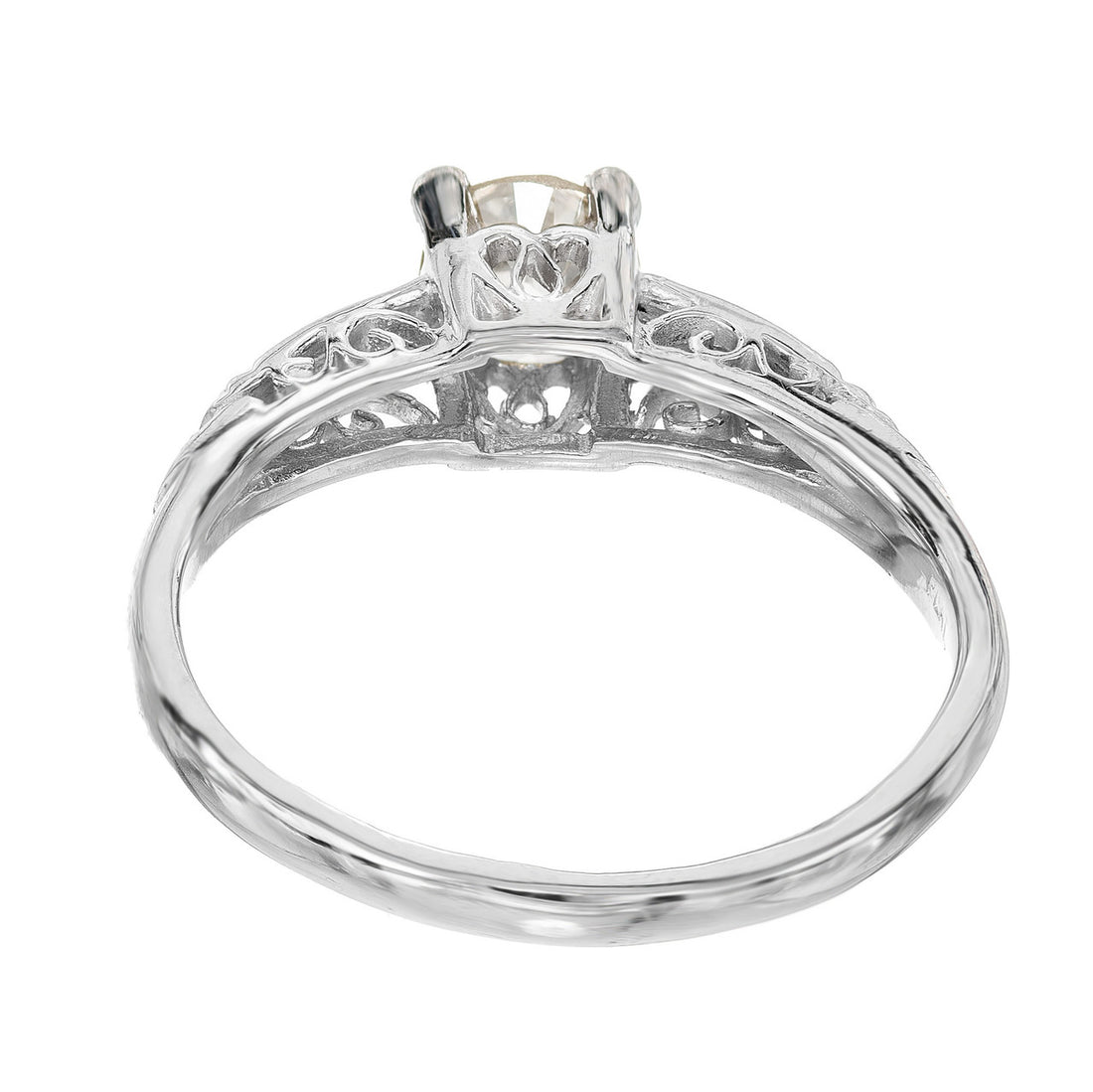 GIA Certified .57 Carat Old European Diamond Art Deco Platinum Engagement Ring – image 7