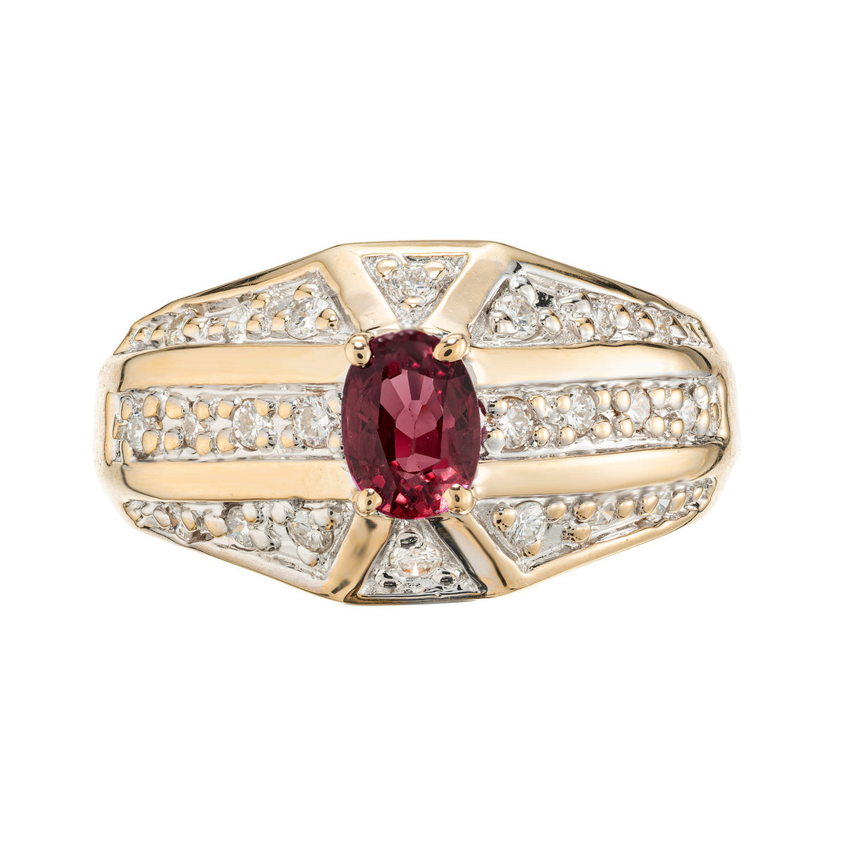 .60 Carat Oval Pink Red Ruby Diamond Bead Set Gold Cocktail Ring – image 2
