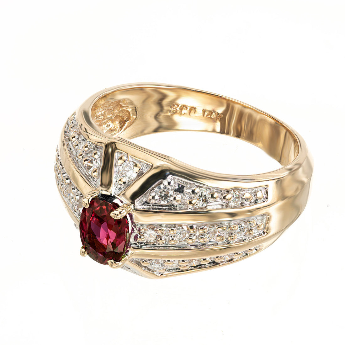 .60 Carat Oval Pink Red Ruby Diamond Bead Set Gold Cocktail Ring – image 3