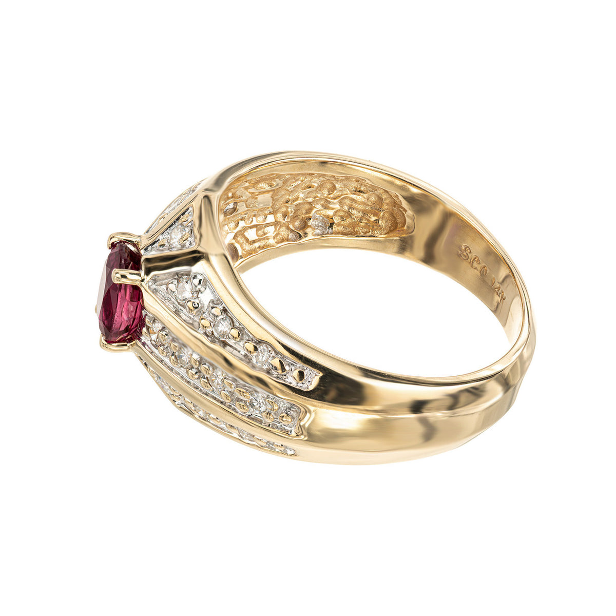 .60 Carat Oval Pink Red Ruby Diamond Bead Set Gold Cocktail Ring – image 6