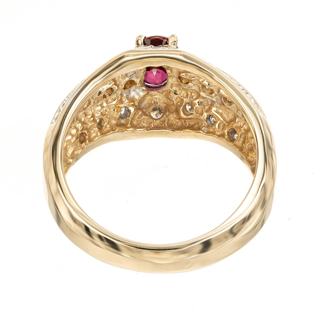 .60 Carat Oval Pink Red Ruby Diamond Bead Set Gold Cocktail Ring – image 5