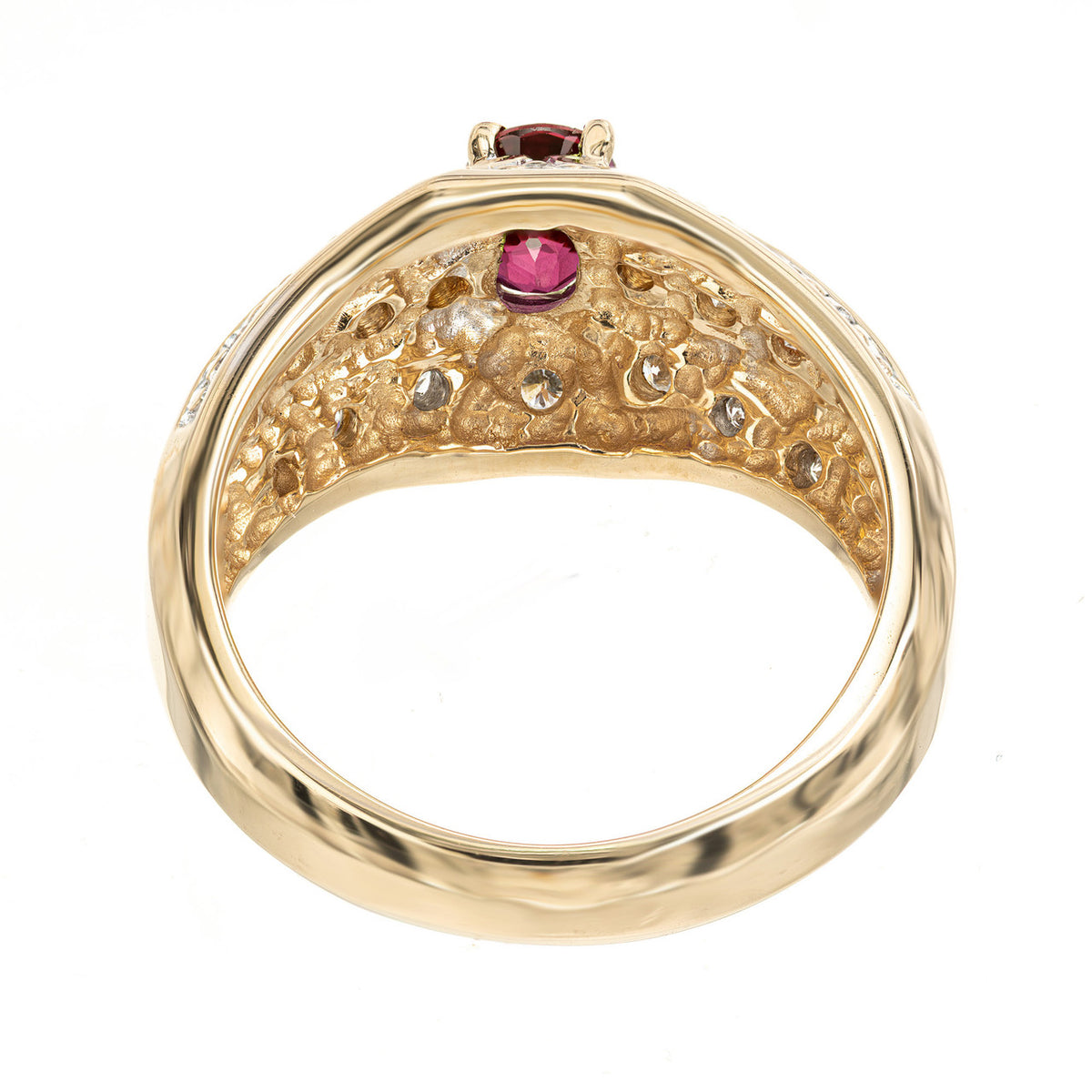 .60 Carat Oval Pink Red Ruby Diamond Bead Set Gold Cocktail Ring – image 5