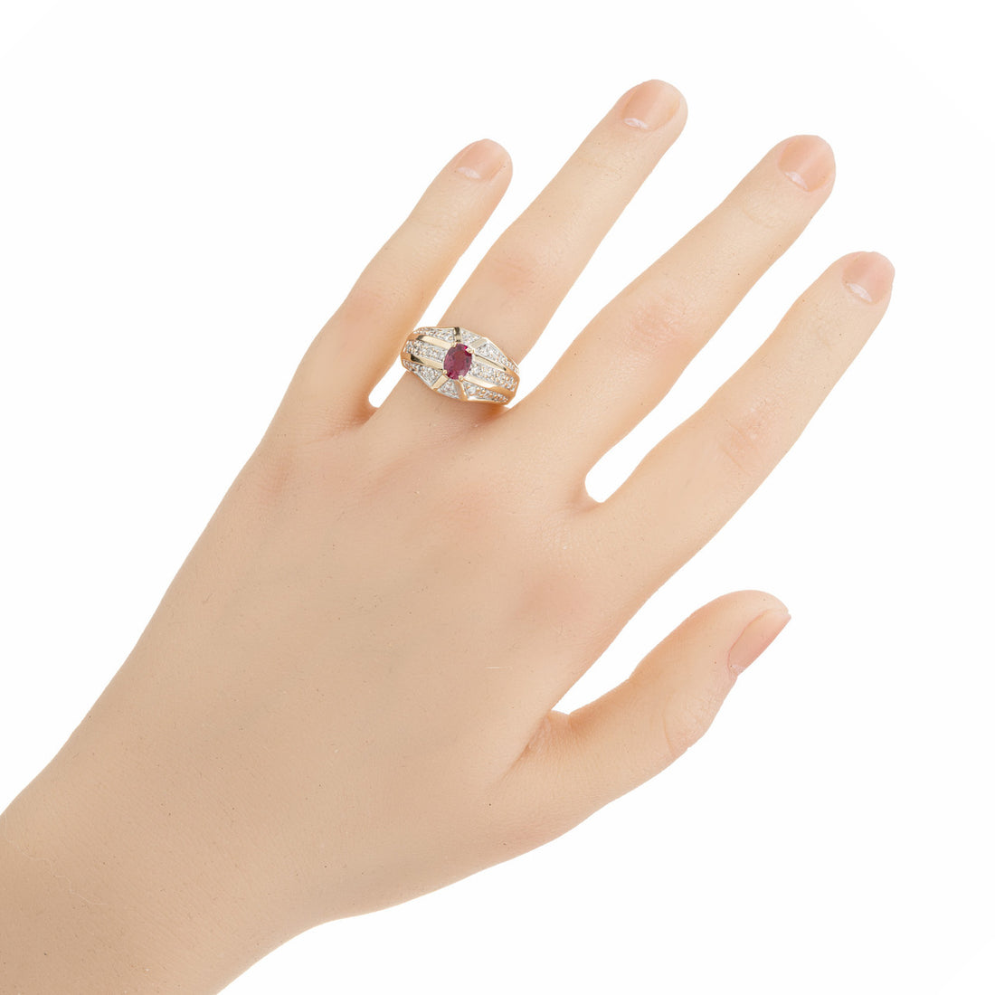 .60 Carat Oval Pink Red Ruby Diamond Bead Set Gold Cocktail Ring – image 4
