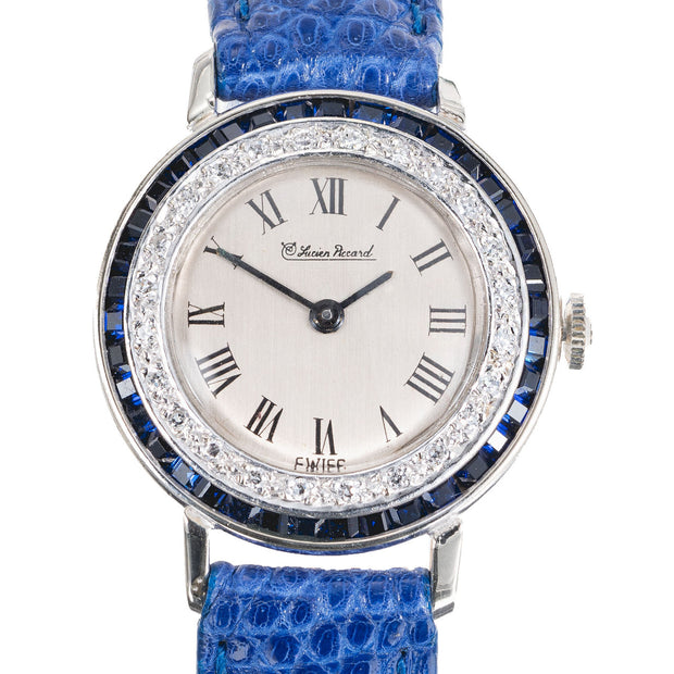 Ladies Lucien Piccard 14k White Gold Watch Sapphire Diamond Strap