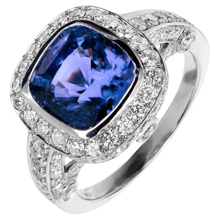 Peter Suchy 3.91 Carat Cushion Sapphire Diamond Halo Platinum Engagement Ring