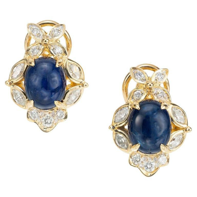 GIA Certified 5.50 Carat Sapphire Diamond Halo Yellow Gold Earrings