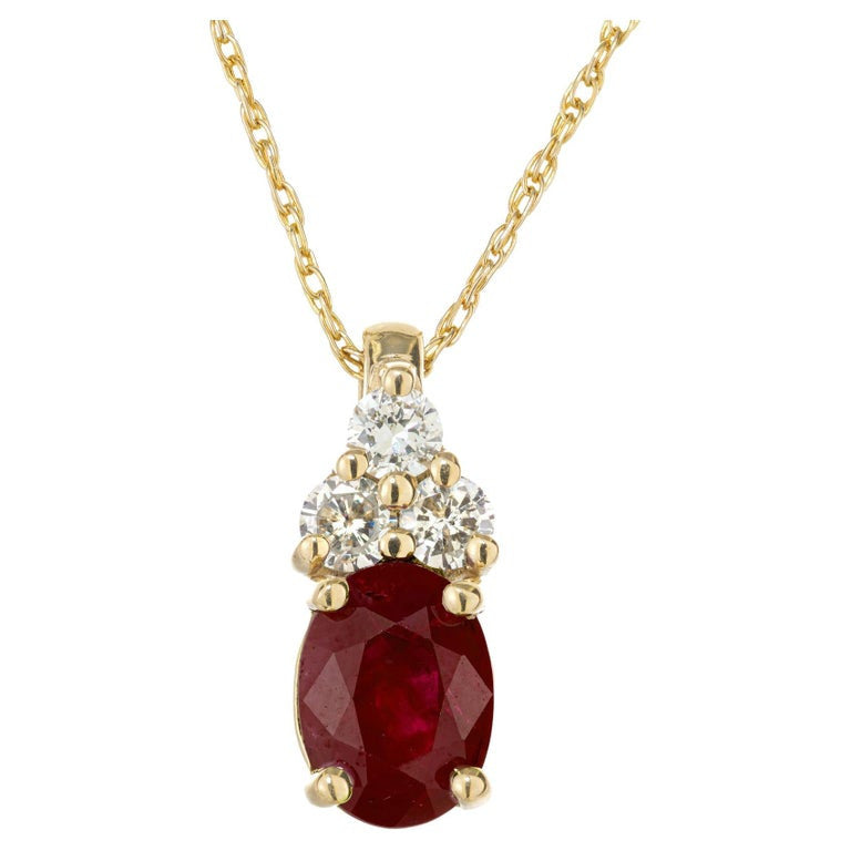 GIA Certified 1.14 Carat Burma Ruby Diamond Yellow Gold Pendant Necklace