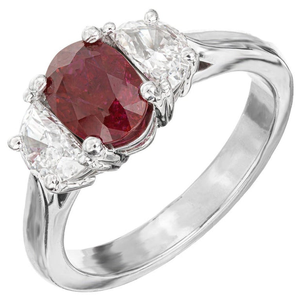Peter Suchy GIA 1.51 Carat Oval Natural Ruby Diamond Platinum Engagement Ring