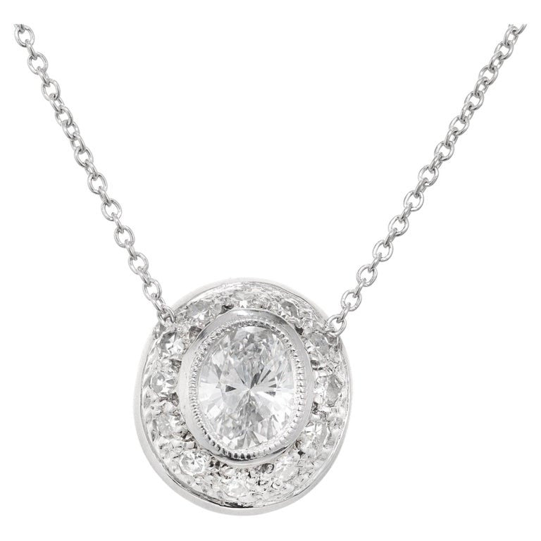 Peter Suchy .58 Carat Oval Diamond Halo Platinum Slide Pendant Necklace