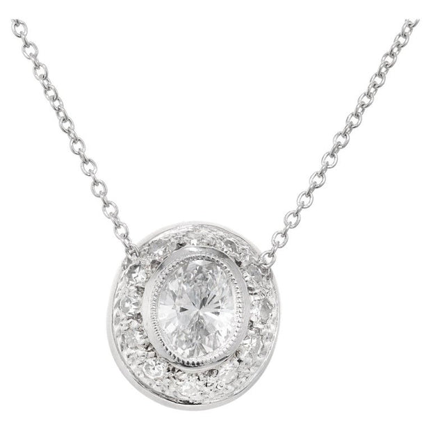 Peter Suchy .58 Carat Oval Diamond Halo Platinum Slide Pendant Necklace