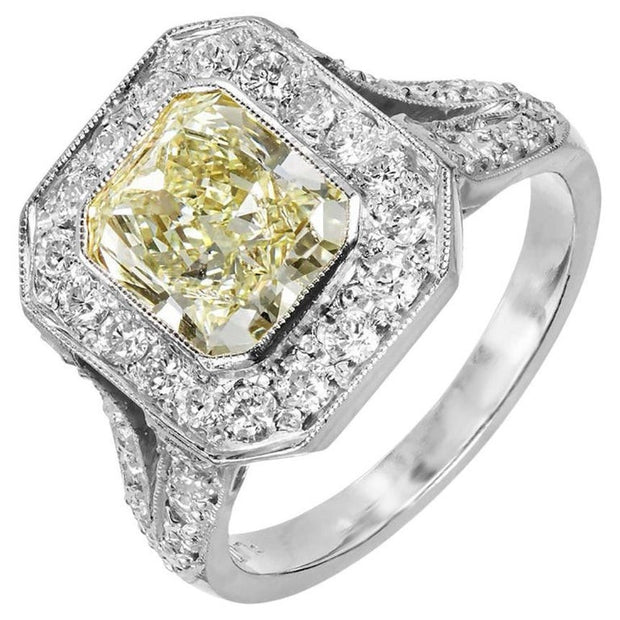 Peter Suchy EGL 2.06 Carat Fancy Yellow Diamond Halo Platinum Engagement Ring