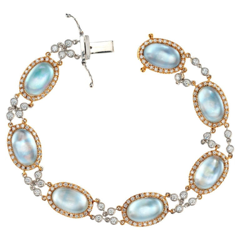 JMP Blue Topaz Mother-of-Pear Diamond Gold Bracelet