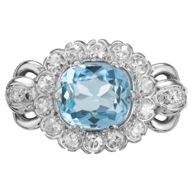 2.00 Carat Blue Zircon Diamond Halo White Gold Engagement Ring