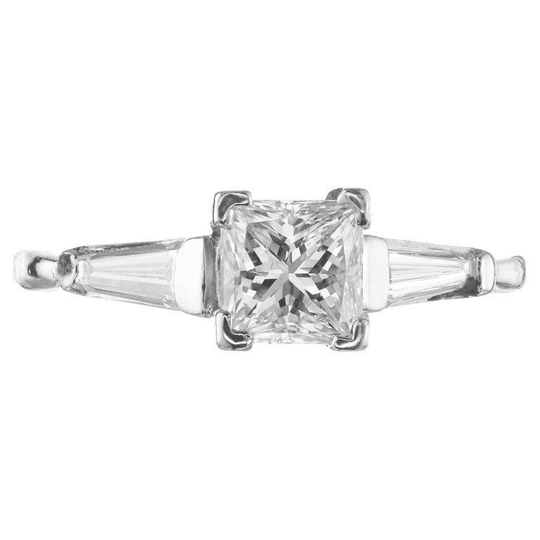 GIA .99 Carat Princess Cut Diamond Platinum Three-Stone Engagement Ring – image 2