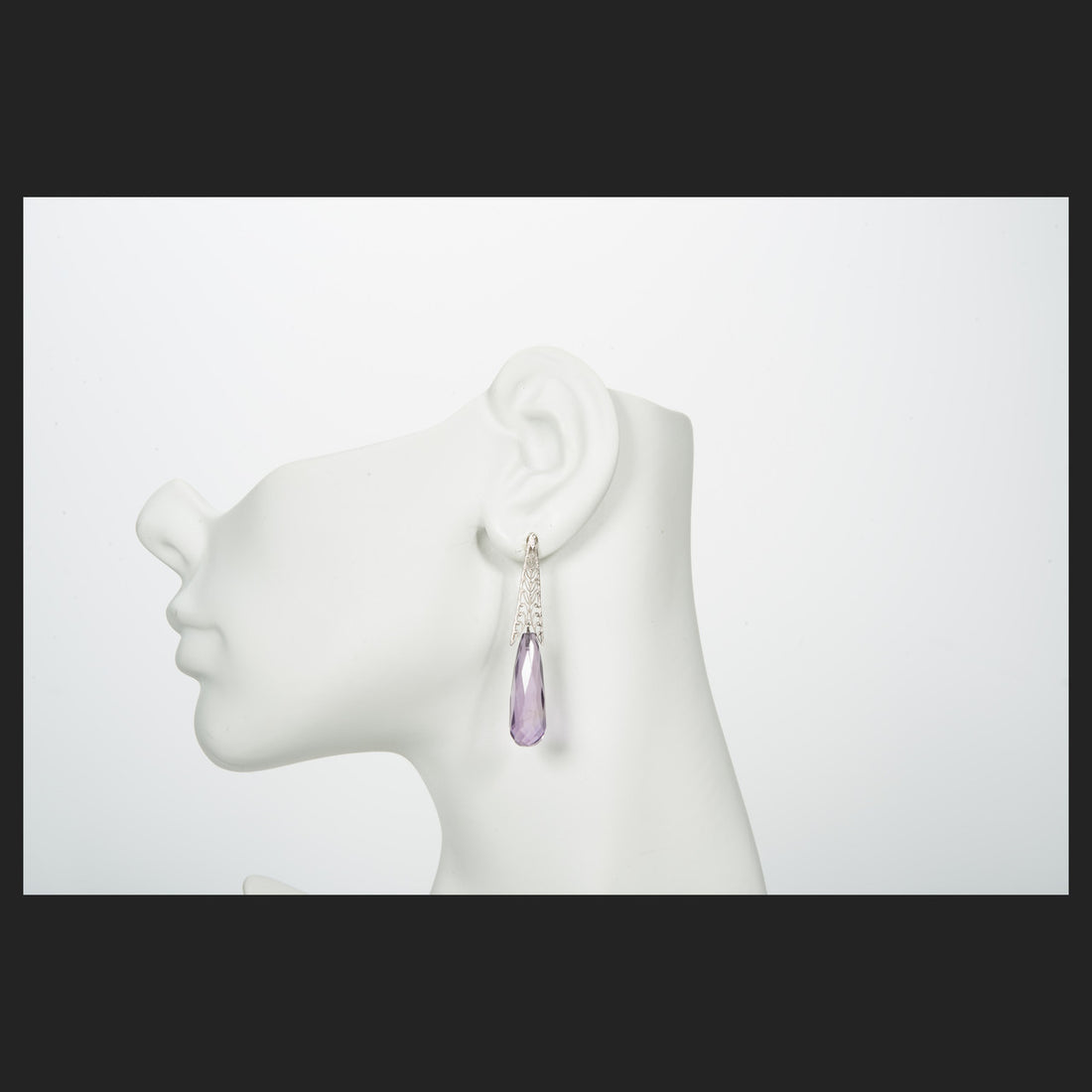 Antique Art Deco 14k White Gold 30ct Amethyst 1930 Natural Briolette Dangle Earrings<br><br> – image 8
