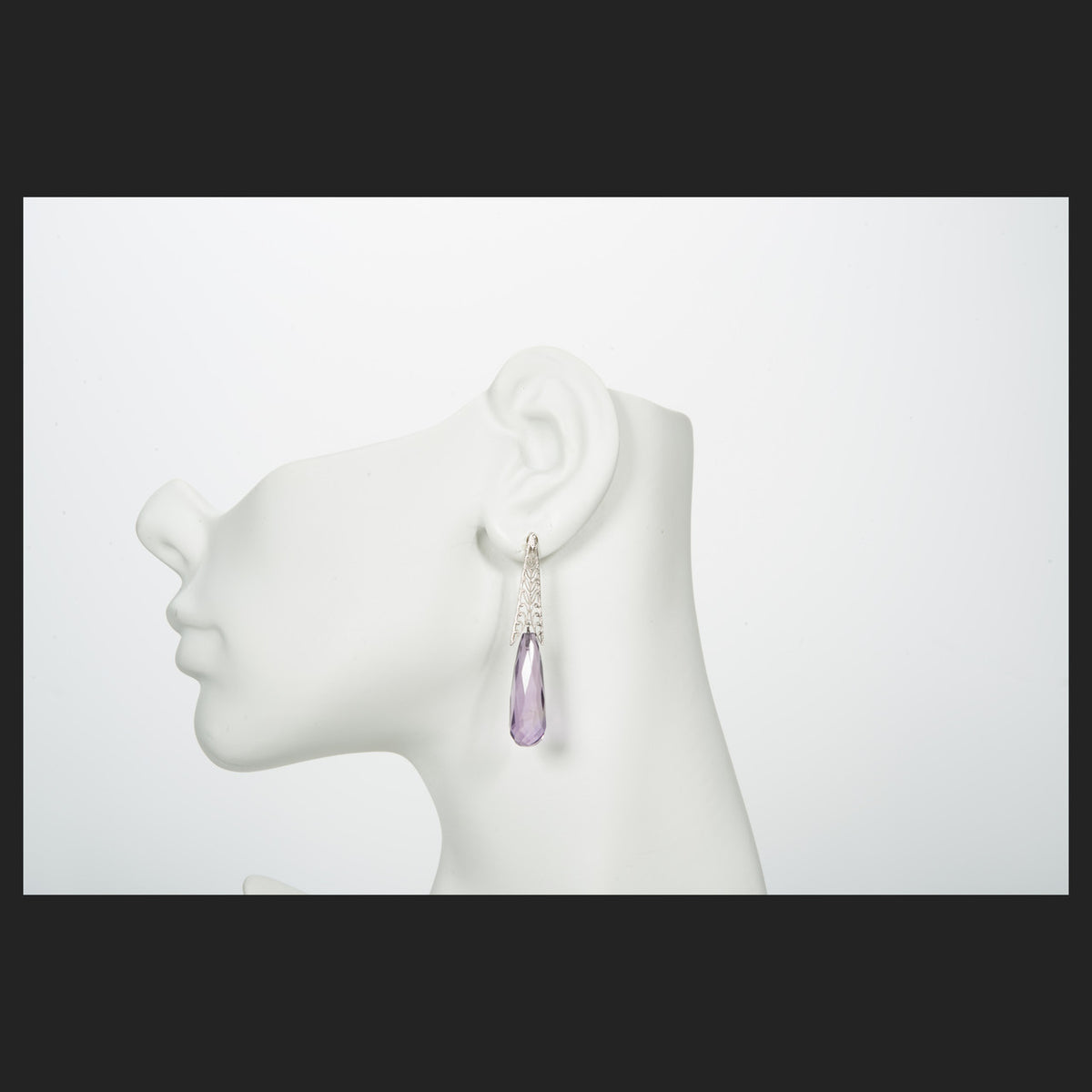 Antique Art Deco 14k White Gold 30ct Amethyst 1930 Natural Briolette Dangle Earrings<br><br> – image 8