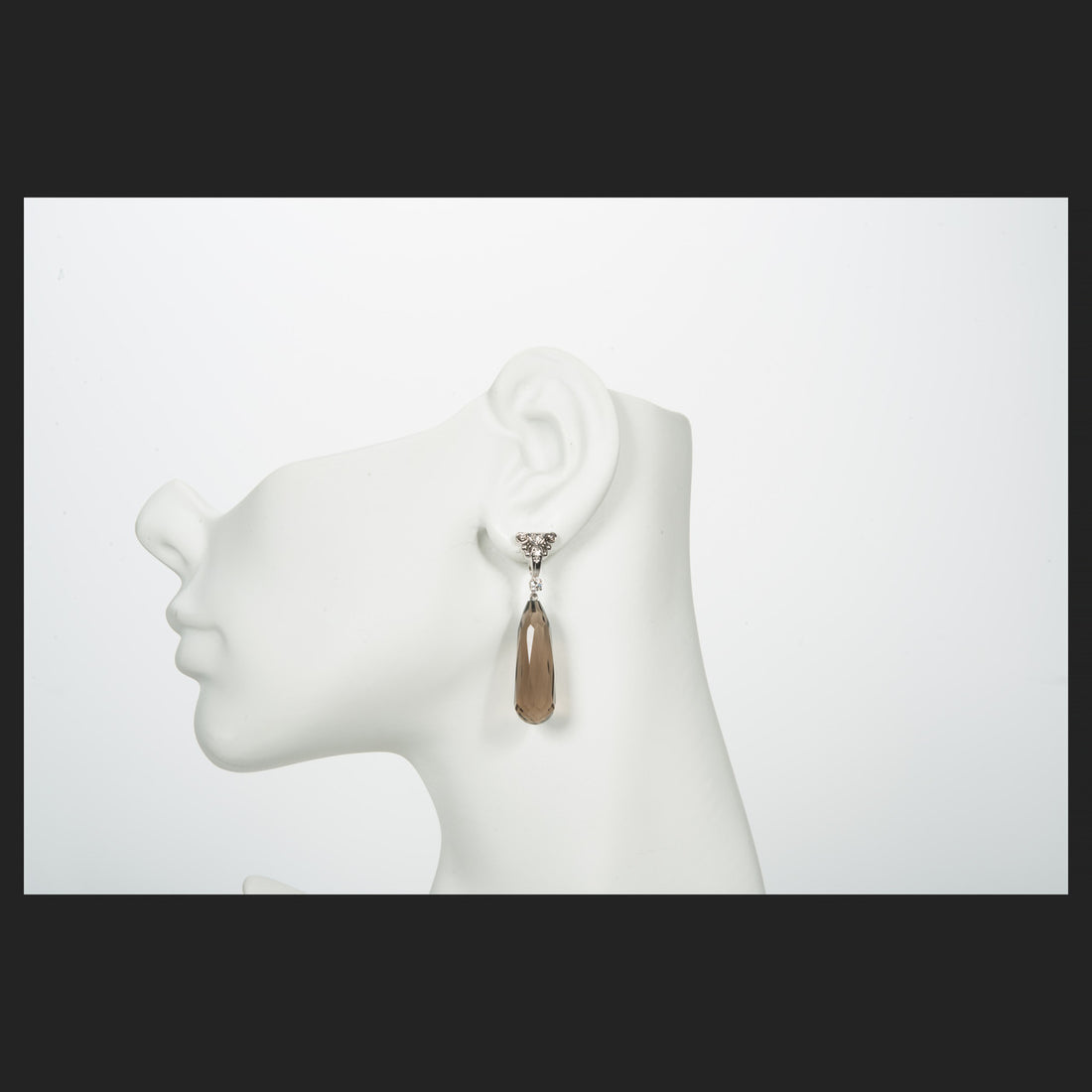 Vintage 1950 14k White Gold Diamond Dangle Earrings with .49cts Smoky Quartz Briolettes – image 7
